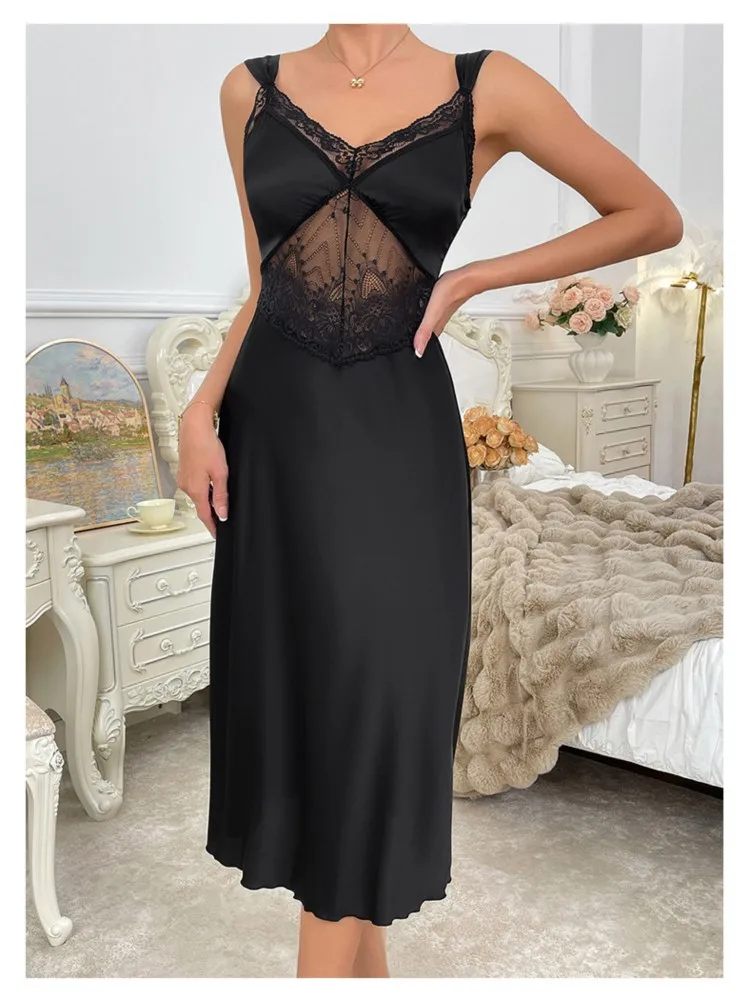 For Woman Sexy Pajamas Vestidos Homewear Lace Spaghetti Strap French Dress Solid Color See Through Lace Elegant V-link Dresses
For Woman Sexy Pajamas Vestidos Homewear Lace Spaghetti Strap French Dress Solid Color See Through Lace Elegant V-link Dresses