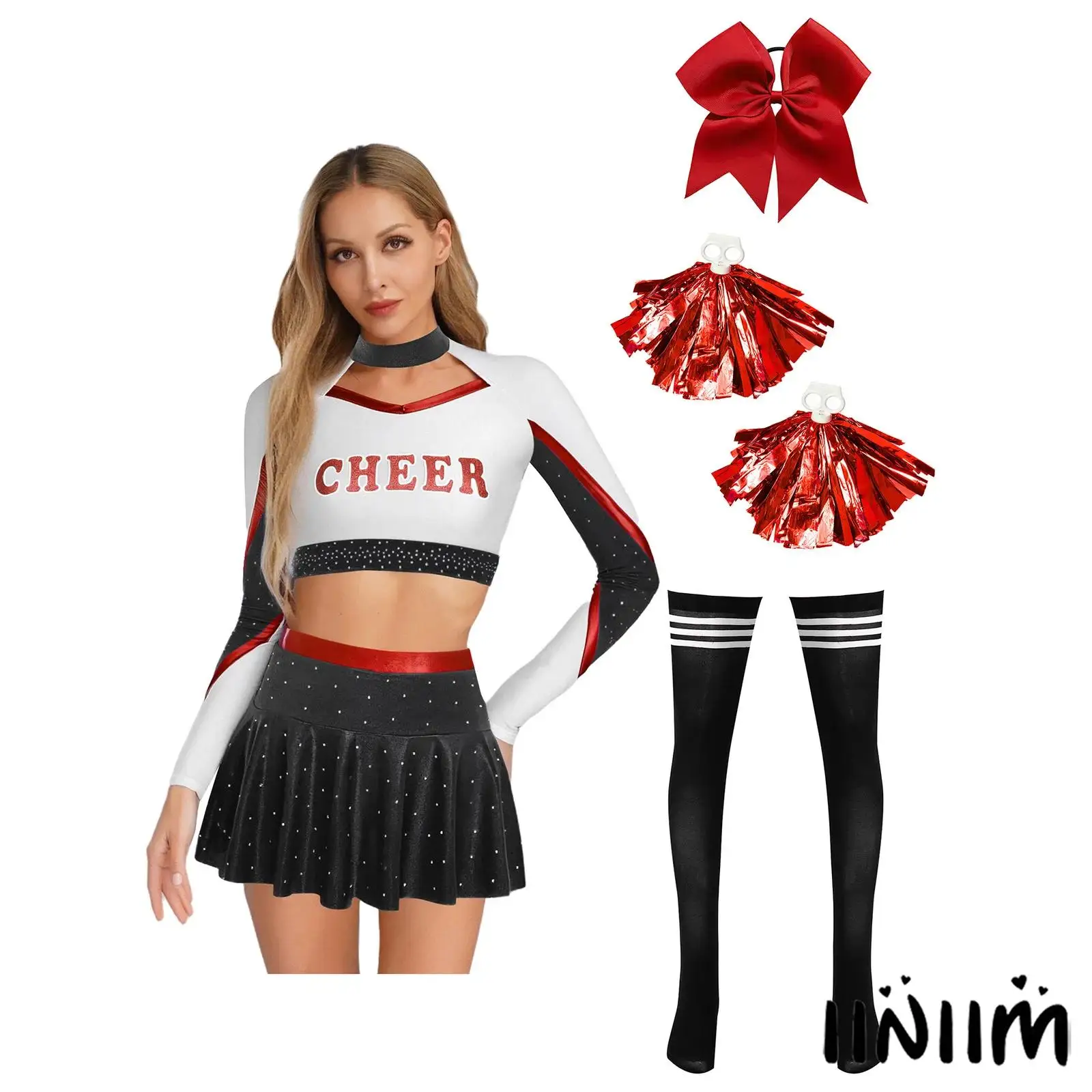 Cheerleading Dance Costume Set for Womens Crop Top with Miniskirt Bowknot Hairband Stockings and Flower Balls for Performances
Cheerleading Dance Costume Set for Womens Crop Top with Miniskirt Bowknot Hairband Stockings and Flower Balls for Performances