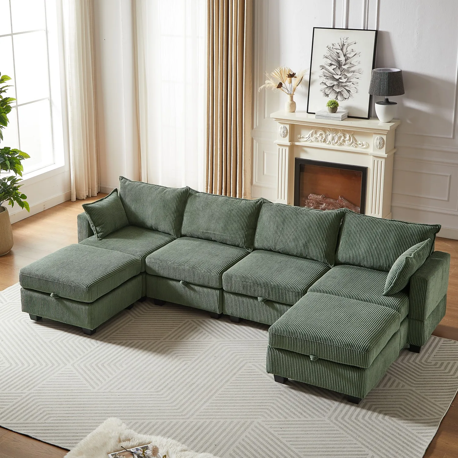 #Modular Sectional Corduroy Sofa Set-Modern Design 6-Seater Storage Ottoman For Living Room Furniture
#Modular Sectional Corduroy Sofa Set-Modern Design 6-Seater Storage Ottoman For Living Room Furniture