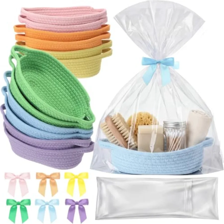 Colorful 12 Set Easter Woven Gift Basket Empty with Gift Bags and Ribbons 9.1"x 5.1" x 2.8" Woven Rope Storage Basket with Hand
Colorful 12 Set Easter Woven Gift Basket Empty with Gift Bags and Ribbons 9.1"x 5.1" x 2.8" Woven Rope Storage Basket with Hand