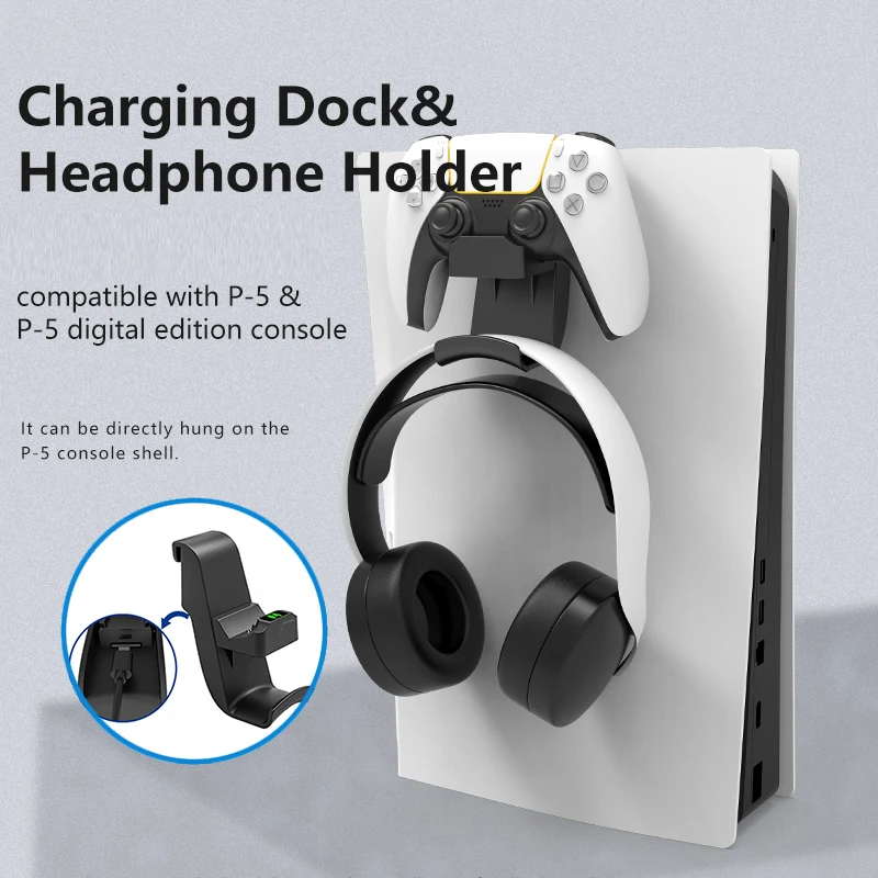 Держатель 2 в 1 для контроллера/гарнитуры PS5, с функцией зарядки для контроллера
Держатель 2 в 1 для контроллера/гарнитуры PS5, с функцией зарядки для контроллера