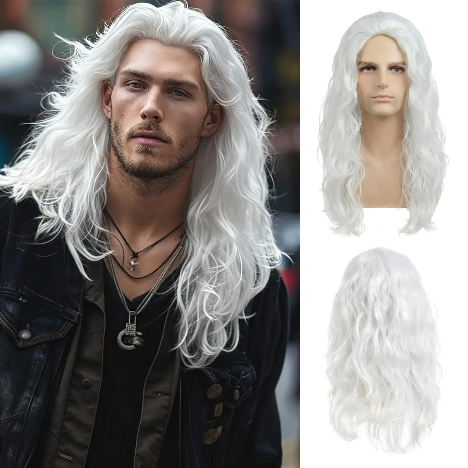 Mens Long Curly White Wig Synthetic Natural Party Halloween Cosplay Hair Wig
Mens Long Curly White Wig Synthetic Natural Party Halloween Cosplay Hair Wig