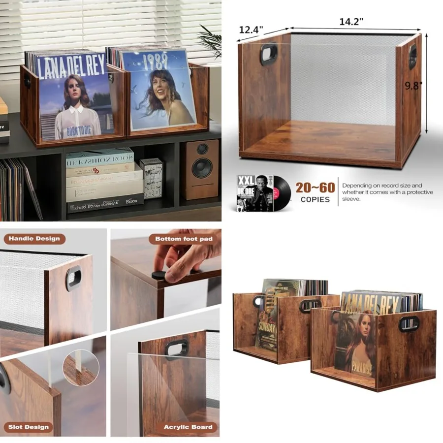 Vinyl Record Storage Crate, Holds up To 60 LPs, Album Visible Storage Box with Acrylic Front, Handle, Wooden Multi-Purpose Orga
Vinyl Record Storage Crate, Holds up To 60 LPs, Album Visible Storage Box with Acrylic Front, Handle, Wooden Multi-Purpose Orga