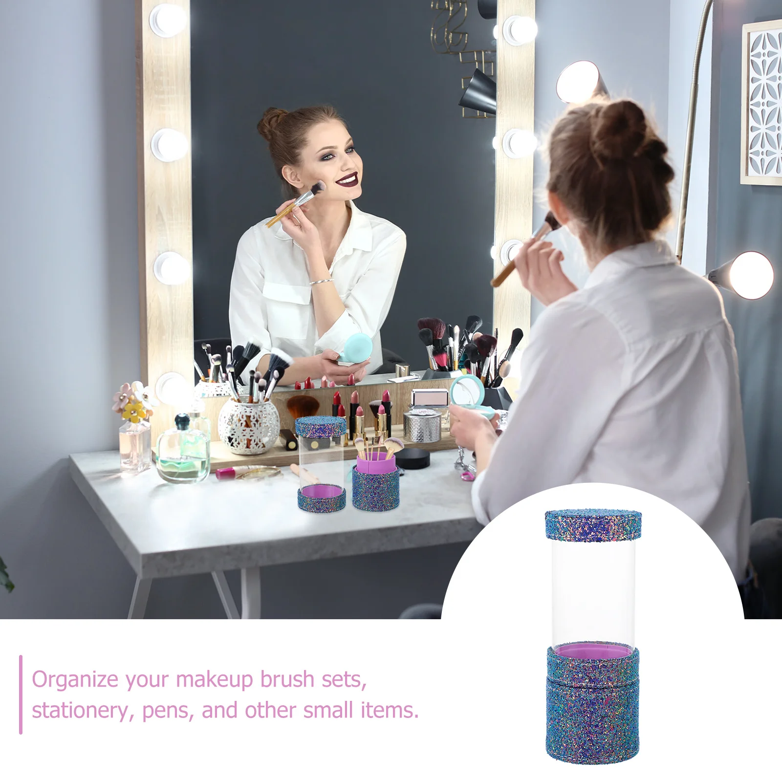 Glitter Makeup Tool Box Two Cup Design Makeup Brush Holder Storage for Cosmetics Pencils Lipsticks Eyebrow Tools Organizer
Glitter Makeup Tool Box Two Cup Design Makeup Brush Holder Storage for Cosmetics Pencils Lipsticks Eyebrow Tools Organizer