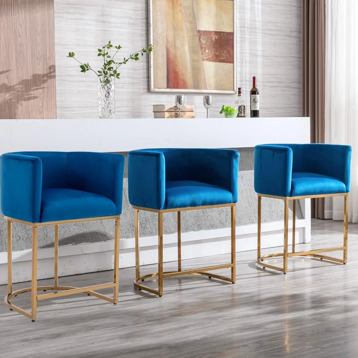 Wahson Modern Bar Stools Set of 2, 24"Velvet Upholstered Counter Height Kitchen Island Stools Bar Chairs with Golden Metal Frame
Wahson Modern Bar Stools Set of 2, 24"Velvet Upholstered Counter Height Kitchen Island Stools Bar Chairs with Golden Metal Frame