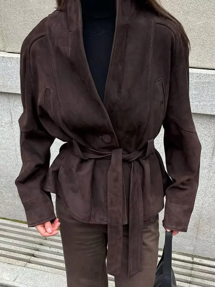 Fashion Suede Texture High Street Causal Coats Women Autumn Solid Lapel Belted With Pockets Long Sleeves Jacket Female
Fashion Suede Texture High Street Causal Coats Women Autumn Solid Lapel Belted With Pockets Long Sleeves Jacket Female
