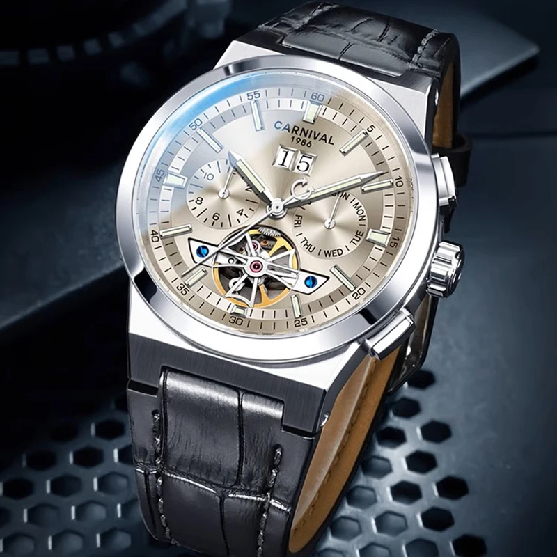 Carnival Brand Fashion Tourbillon Watch Men Leather Strap 50M Waterproof Luxury Sapphire Imported Movement Mechanical Watch Mens
Carnival Brand Fashion Tourbillon Watch Men Leather Strap 50M Waterproof Luxury Sapphire Imported Movement Mechanical Watch Mens