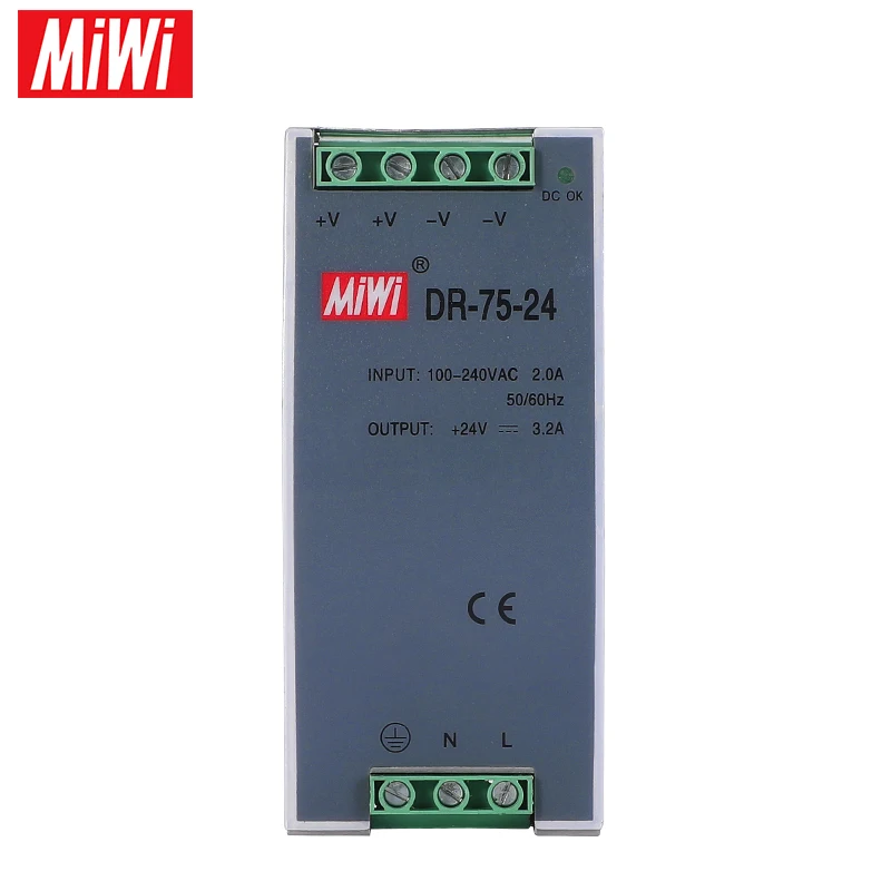 MiWi DR-75-24 Китай Поставщик Оптовая цена 75 Вт 110 В 220 В переменного тока до 24 В постоянного тока Блок питания для монтажа на DIN-рейку
MiWi DR-75-24 Китай Поставщик Оптовая цена 75 Вт 110 В 220 В переменного тока до 24 В постоянного тока Блок питания для монтажа на DIN-рейку
