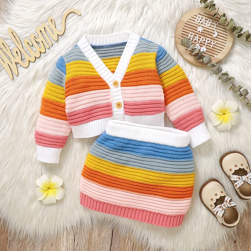 Baby Clothes Sets Knitted Infant Girls Sweater Long Sleeve +Skirt Autumn Newborn Kid Pullover+Dress Fashion Rainbow Striped Cute
Baby Clothes Sets Knitted Infant Girls Sweater Long Sleeve +Skirt Autumn Newborn Kid Pullover+Dress Fashion Rainbow Striped Cute