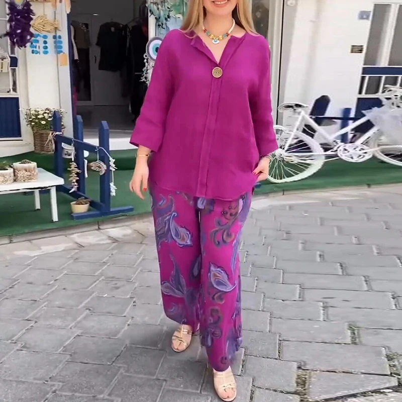 Fashion Cotton Linen Loose Sets Women Solid Color Button Shirts+Print Straight Pants Suit Autumn Casual Long Sleeve Commute Set
Fashion Cotton Linen Loose Sets Women Solid Color Button Shirts+Print Straight Pants Suit Autumn Casual Long Sleeve Commute Set