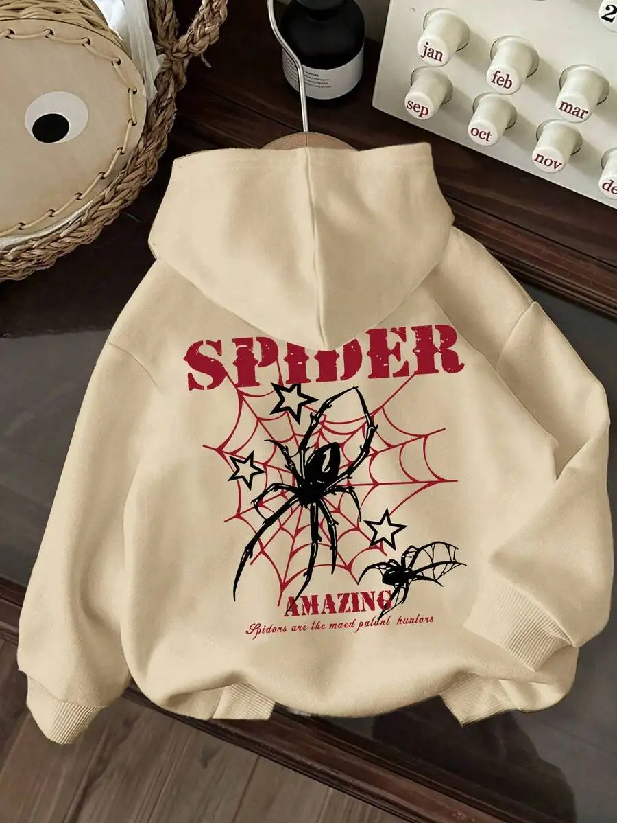 Kids Unisex Casual Hoodie with Spider Web Graphic Print, Autumn Winter Long Sleeve Sweatshirt
Kids Unisex Casual Hoodie with Spider Web Graphic Print, Autumn Winter Long Sleeve Sweatshirt