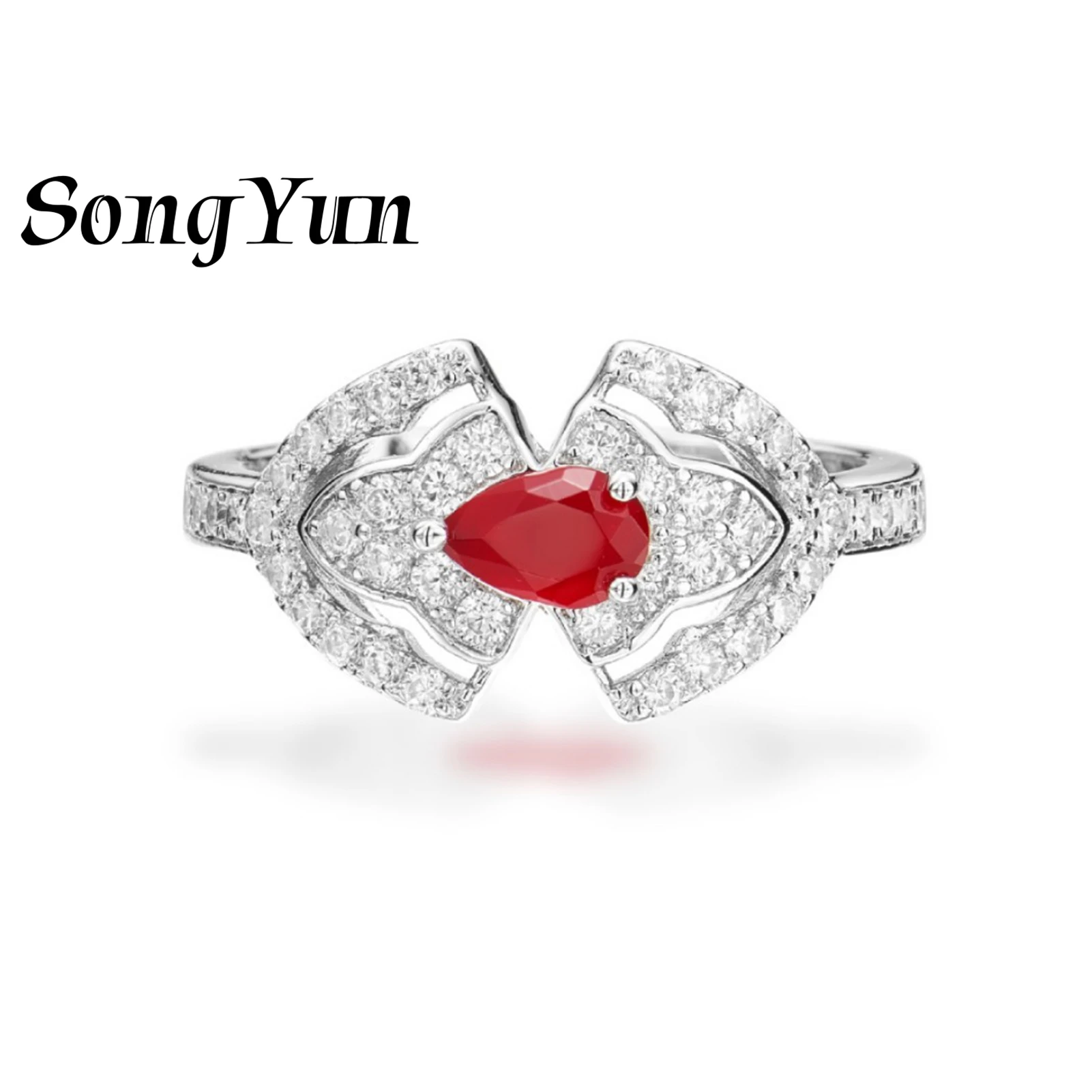 SY Luxury Jewelry Simulated Ruby Pear Shaped Pattern Ring In 925 Silver With An Open Design, A Retro Daily Accessory
SY Luxury Jewelry Simulated Ruby Pear Shaped Pattern Ring In 925 Silver With An Open Design, A Retro Daily Accessory