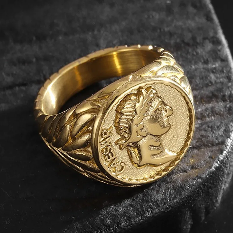Vintage Roman Empire Caesar Pattern Carving Stainless Steel Rings for Men 18k Gold Filled Coin-shaped Masculine Cool Finger Band
Vintage Roman Empire Caesar Pattern Carving Stainless Steel Rings for Men 18k Gold Filled Coin-shaped Masculine Cool Finger Band