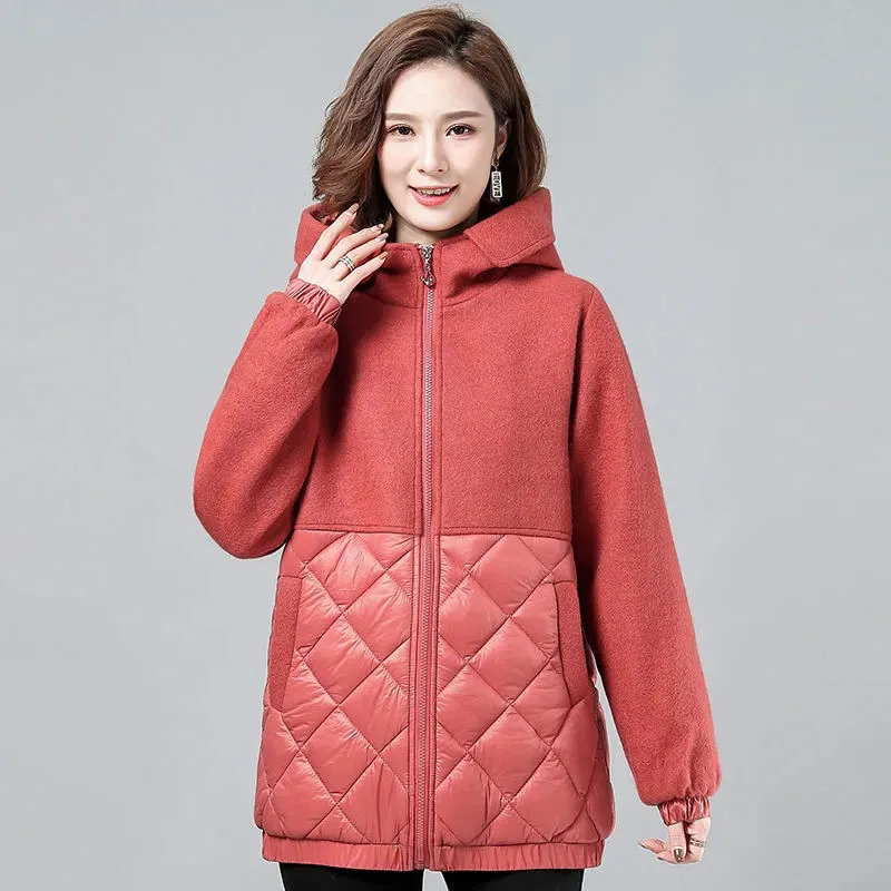 New Women's Hooded Parka Overcoat Autumn Winter Woolen Stitching Long Cotton Clothing Casual Female Warm Down Cotton Jackets 5XL
New Women's Hooded Parka Overcoat Autumn Winter Woolen Stitching Long Cotton Clothing Casual Female Warm Down Cotton Jackets 5XL