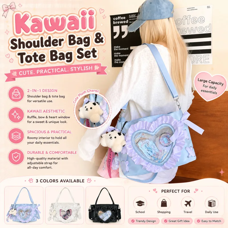 Cute Light Blue Transparent Heart Shaped Ita Bag Ruffle Ribbon Bow Large Capacity Sweet Shoulder Bag For Anime Fans School Bag
Cute Light Blue Transparent Heart Shaped Ita Bag Ruffle Ribbon Bow Large Capacity Sweet Shoulder Bag For Anime Fans School Bag