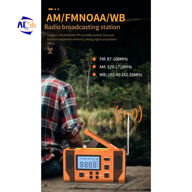 AC56-Emergency Weather Radio, 10000Mah Weather Alert Radio Solar Charging, Hand Crank & USB Charged, AM/FM Radio
AC56-Emergency Weather Radio, 10000Mah Weather Alert Radio Solar Charging, Hand Crank & USB Charged, AM/FM Radio
