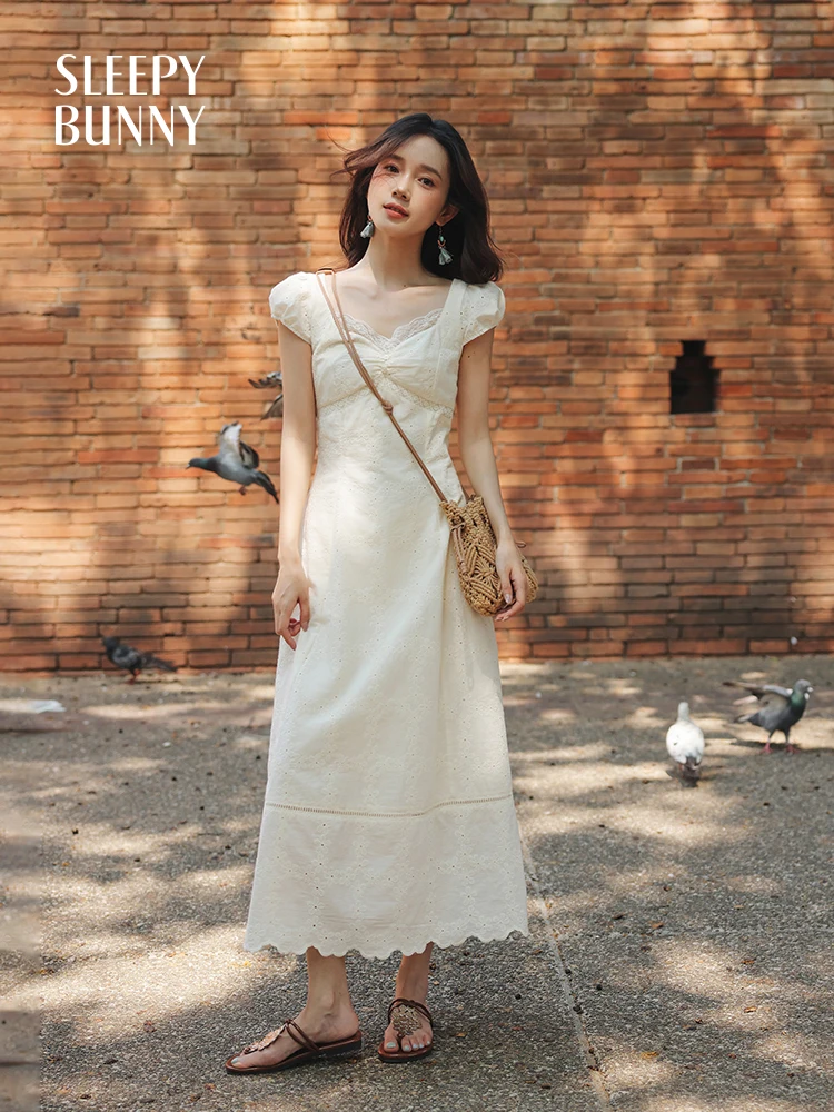 White Cotton Lace Puff Sleeve Dress Women Summer Petite French A-Line Long Tea Party Dress Slim Fit Elegant Retro Style Dress
White Cotton Lace Puff Sleeve Dress Women Summer Petite French A-Line Long Tea Party Dress Slim Fit Elegant Retro Style Dress
