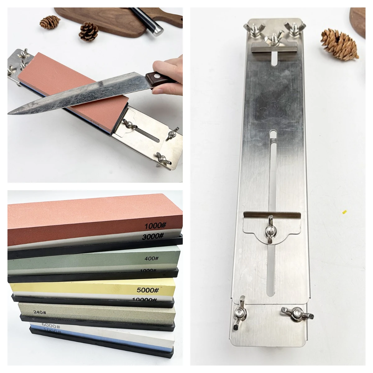 Stainless Steel Double-Sided Whetstone Knife Sharpener Stand with Adjustable Holder for Professional Chef's Knife Sharpening Kit
Stainless Steel Double-Sided Whetstone Knife Sharpener Stand with Adjustable Holder for Professional Chef's Knife Sharpening Kit