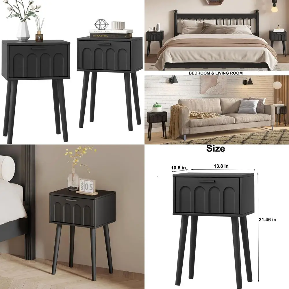 Пара небольших прикроватных тумбочек в стиле Mid-Century с деревянными ножками, идеально подходят для спальни и небольших помещений (черные)
Пара небольших прикроватных тумбочек в стиле Mid-Century с деревянными ножками, идеально подходят для спальни и небольших помещений (черные)