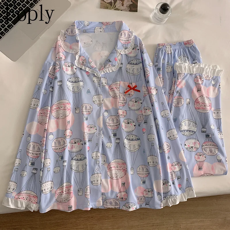 Balloon Print Woman Pajama Set Spring Summer 2Piece Clouds Cotton Pyjama Sleepwear Long Sleeve Pants Pijama Mujer Pjs Loungewear
Balloon Print Woman Pajama Set Spring Summer 2Piece Clouds Cotton Pyjama Sleepwear Long Sleeve Pants Pijama Mujer Pjs Loungewear
