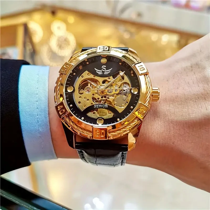 High-End Luxury Men's Automatic Mechanical Watch - Stylish Leather Strap with Skeleton Design, 30m Waterproof, Fashionable Alloy Case and Round Dial, the Best Gift for Him, No Batteries Needed
High-End Luxury Men's Automatic Mechanical Watch - Stylish Leather Strap with Skeleton Design, 30m Waterproof, Fashionable Alloy Case and Round Dial, the Best Gift for Him, No Batteries Needed