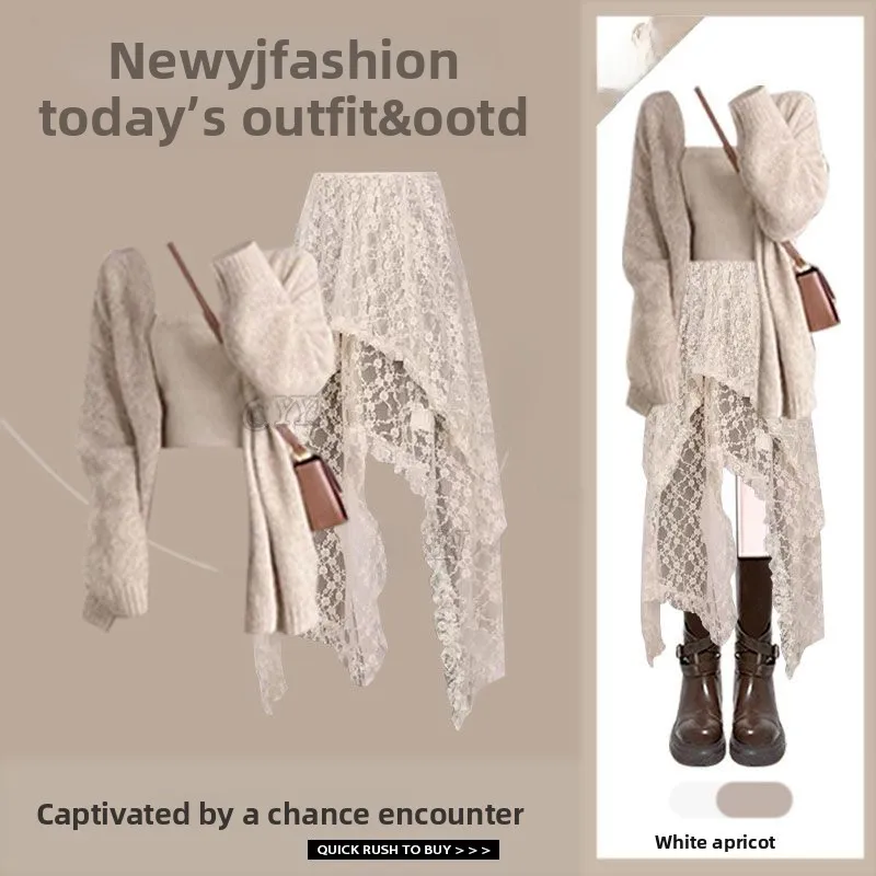 Laid-back Style Knitted Sweater Strap Spring 2026 New Fashion Versatile Lace Skirt Three-piece Set Long Sleeve round Neck But...
Laid-back Style Knitted Sweater Strap Spring 2026 New Fashion Versatile Lace Skirt Three-piece Set Long Sleeve round Neck But...