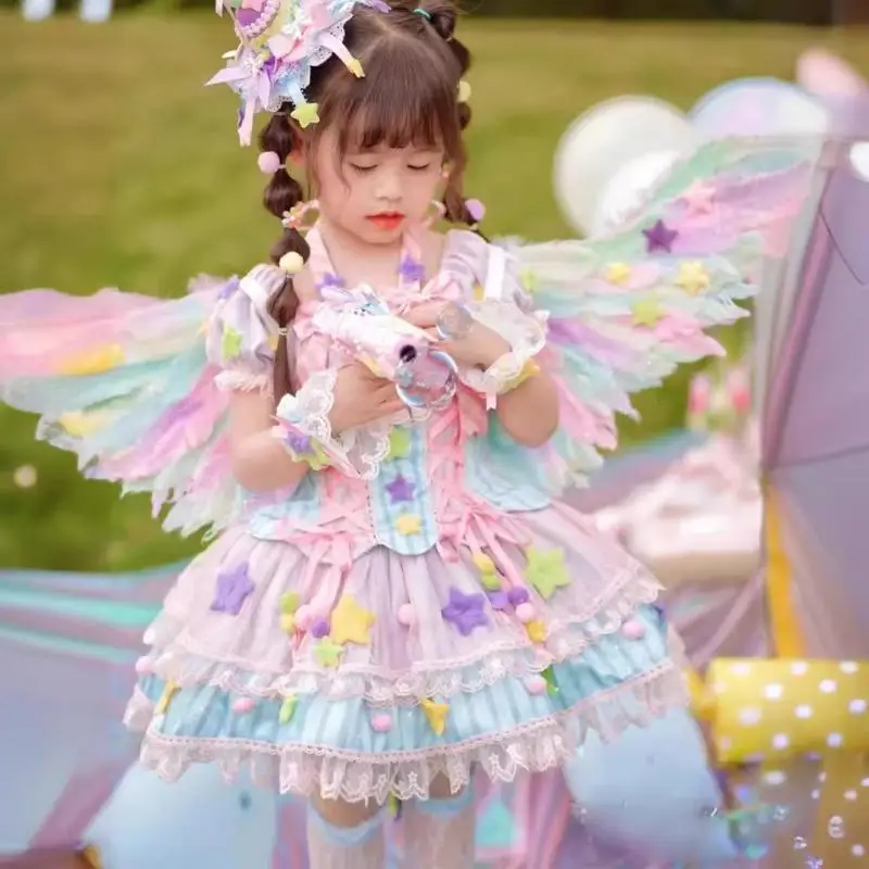 Rainbow Colors Lolita Ball Gown Dress Girls Kids Princess Stripe Birthday Party Childrens Clothing Bow Princess Costume Gift
Rainbow Colors Lolita Ball Gown Dress Girls Kids Princess Stripe Birthday Party Childrens Clothing Bow Princess Costume Gift