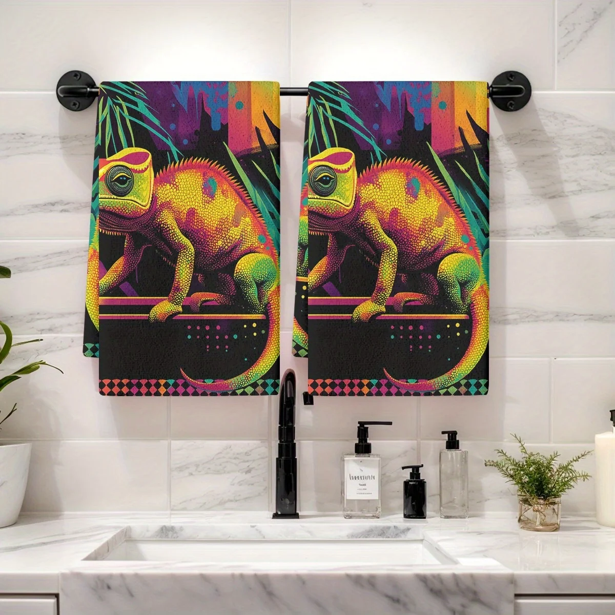 2 шт. декоративных кухонных полотенец для уборки, неоновые, с принтом «Хамелеон», тропические, для мытья посуды, декоративные, впитывающие, для сушки
2 шт. декоративных кухонных полотенец для уборки, неоновые, с принтом «Хамелеон», тропические, для мытья посуды, декоративные, впитывающие, для сушки
