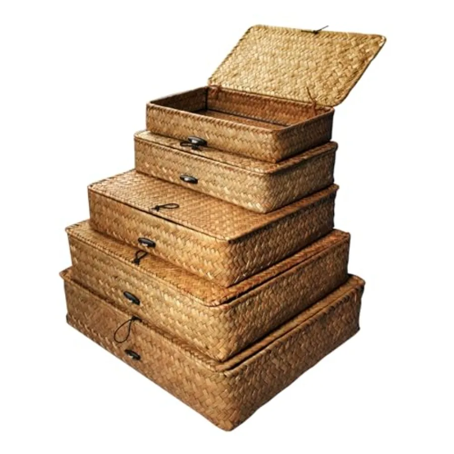 5 Pcs Seagrass Basket with Lid 5 Sizes Decorative Storage Boxes Rattan Wicker Storage Basket with Lids Woven Organizer Baskets
5 Pcs Seagrass Basket with Lid 5 Sizes Decorative Storage Boxes Rattan Wicker Storage Basket with Lids Woven Organizer Baskets