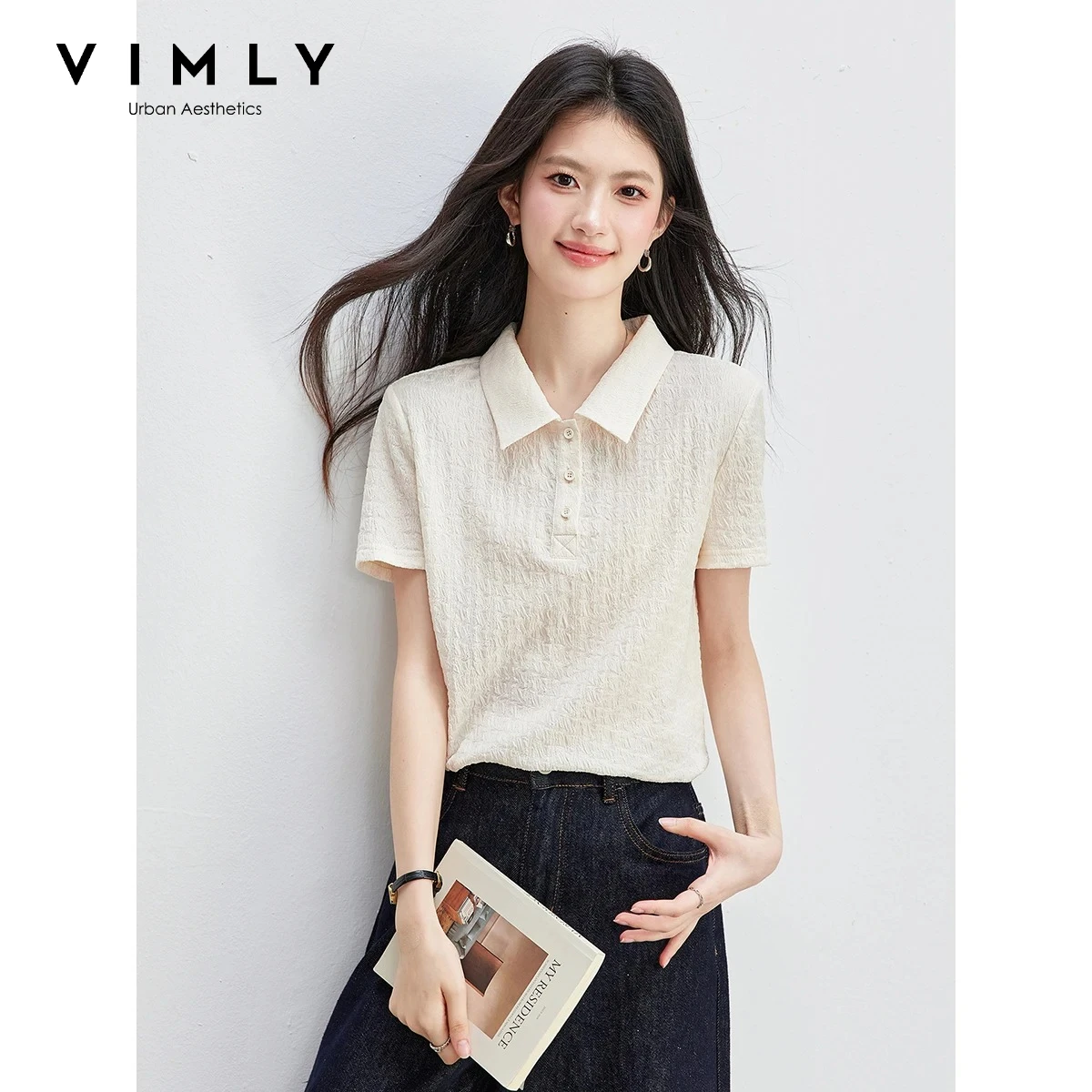 VIMLY Women's Polo Collar Short Sleeve T-shirt Summer 2026 New Textured Tee Fashionable Casual Commuter Versatile Top A6379
VIMLY Women's Polo Collar Short Sleeve T-shirt Summer 2026 New Textured Tee Fashionable Casual Commuter Versatile Top A6379