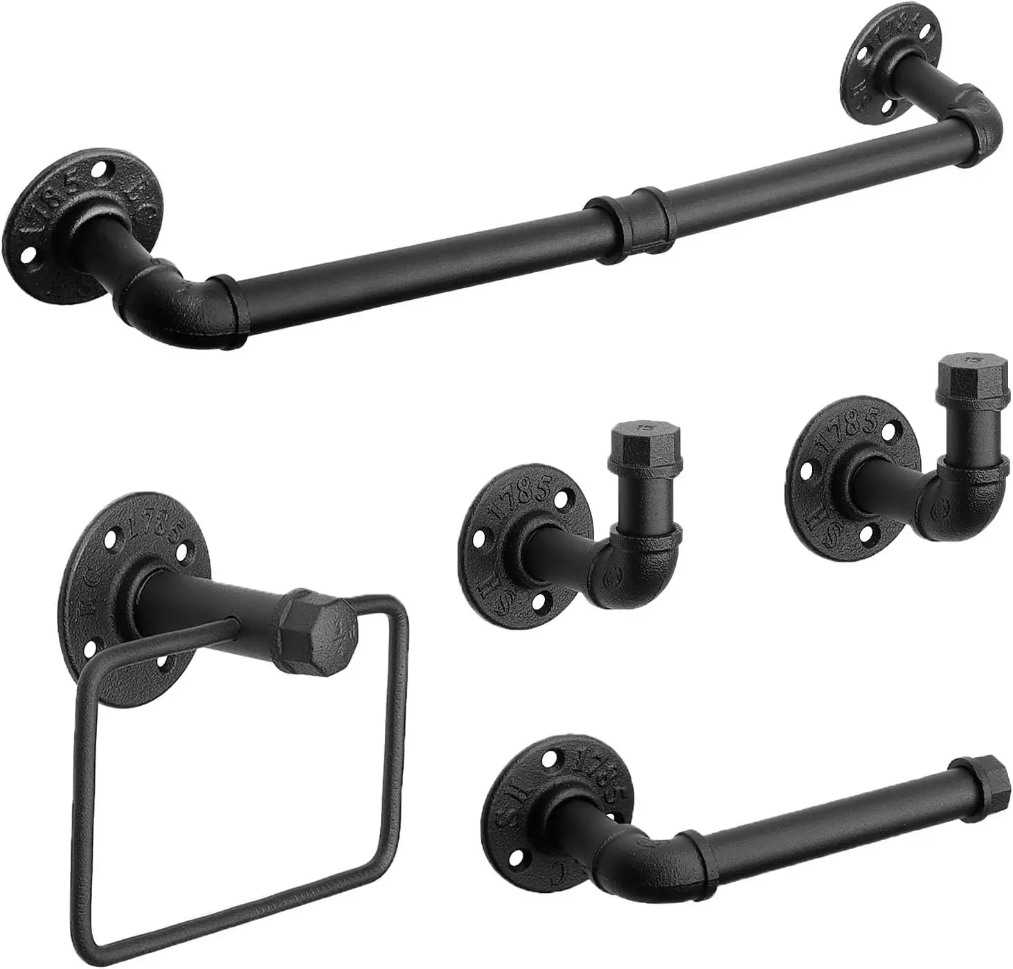 Industrial Pipe Bathroom Hardware Set - 5 Pieces, Black, 18 Inch Towel Bar, Hooks & Holders
Industrial Pipe Bathroom Hardware Set - 5 Pieces, Black, 18 Inch Towel Bar, Hooks & Holders