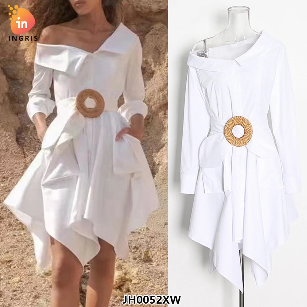 Temperament V-neck loose long skirt with waist tie long-sleeved blouse dress-JN0052XW
Temperament V-neck loose long skirt with waist tie long-sleeved blouse dress-JN0052XW