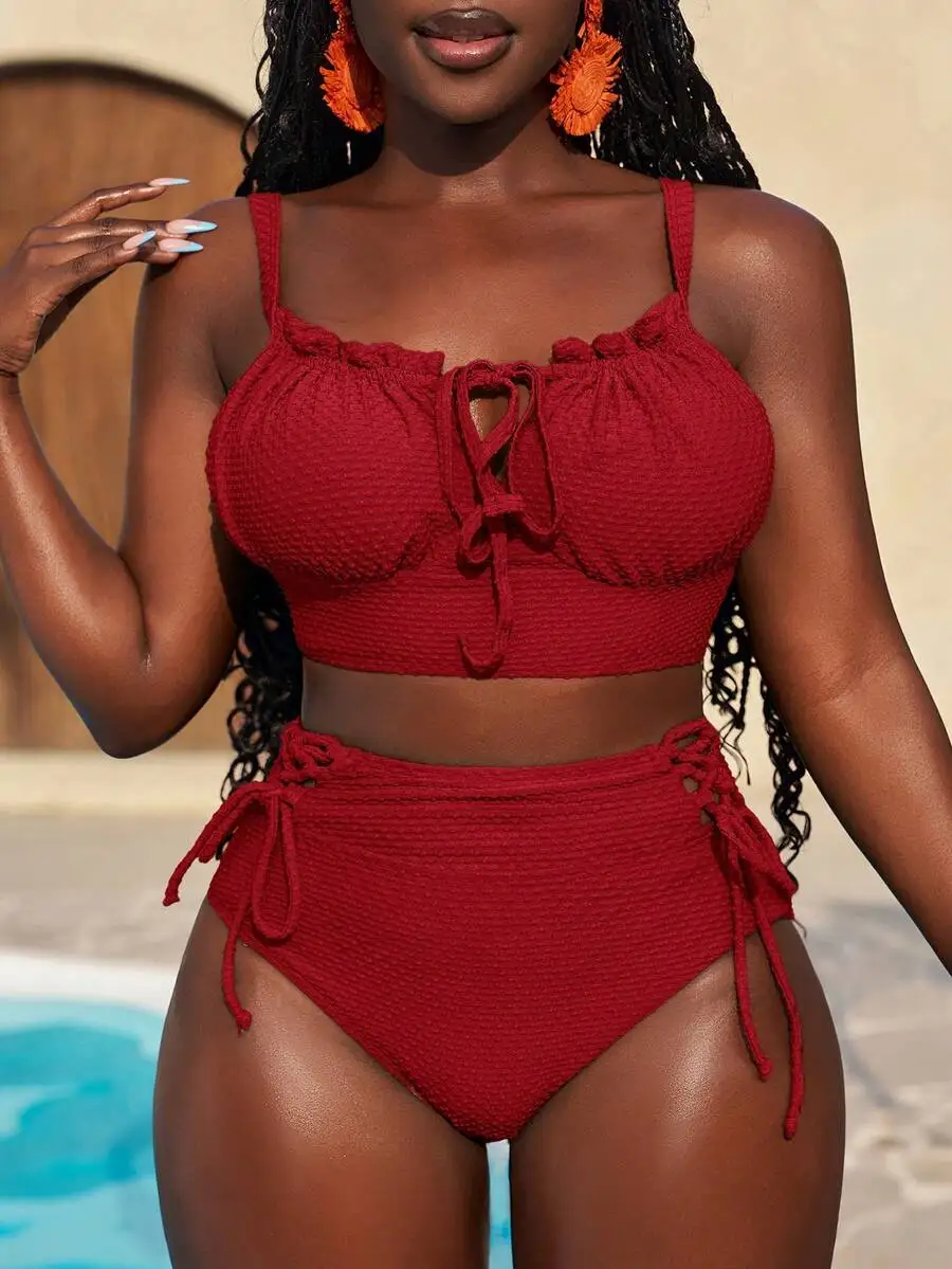Red Waffle Texture Lace-Up Two Piece Women Swimwear For Beach Vacation Summer
Red Waffle Texture Lace-Up Two Piece Women Swimwear For Beach Vacation Summer