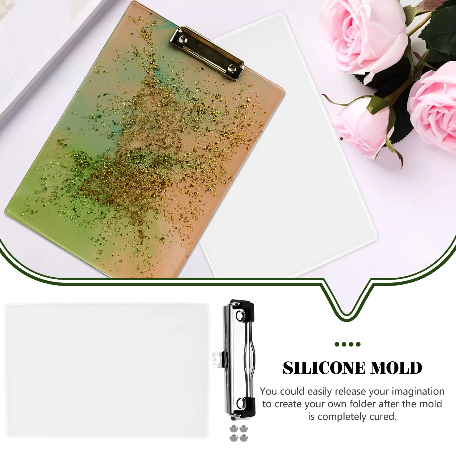 2pcs File Folder Silicone Molds Clipboard Mold Metal Clip Durable Smooth Resin Casting Mold For Office Diy Folder Making Gift
2pcs File Folder Silicone Molds Clipboard Mold Metal Clip Durable Smooth Resin Casting Mold For Office Diy Folder Making Gift