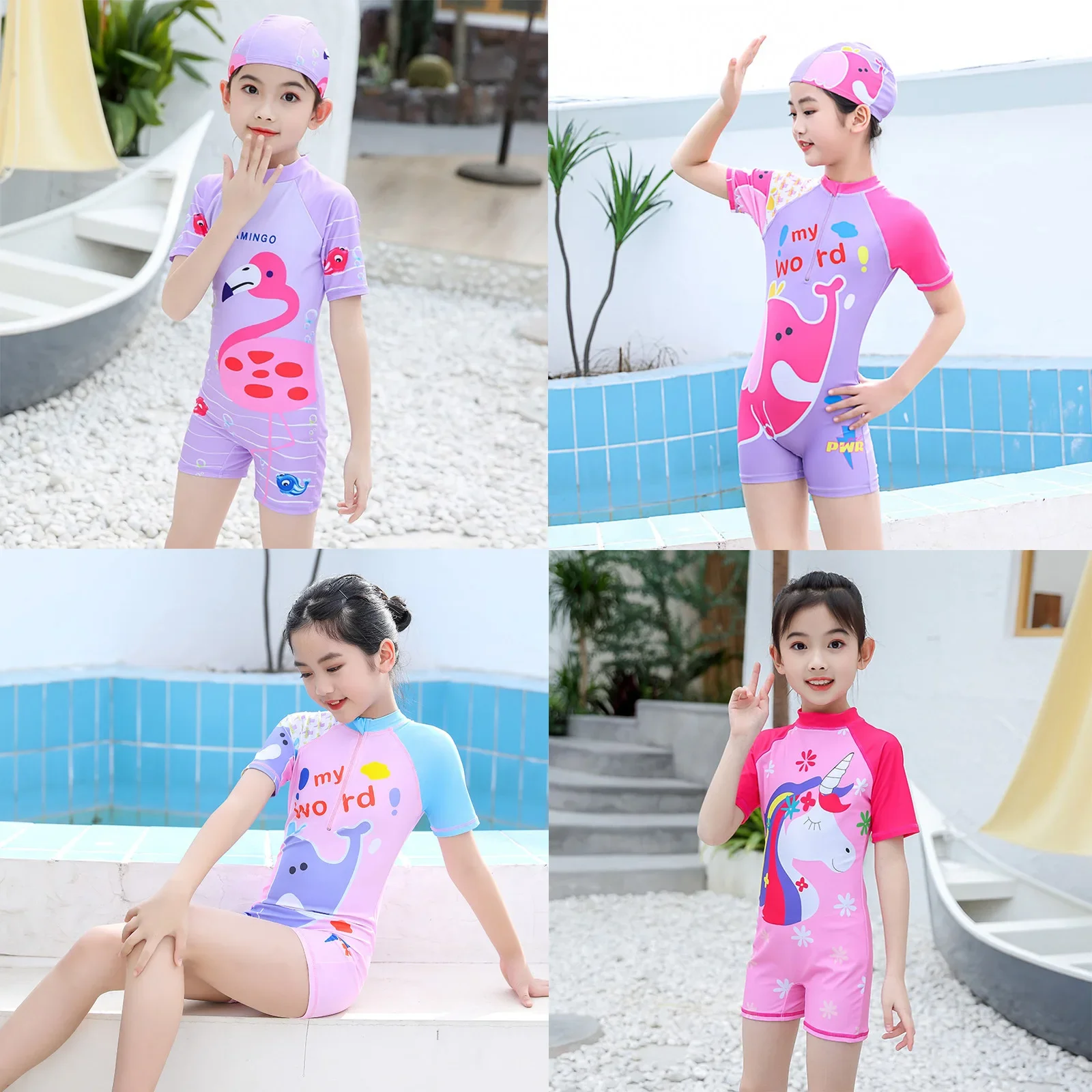 New Girls Swimming Suit Short Sleeve One Piece Cute Princess Baby Girl Swimwear with Cap Korean Fashion Children's Surfing Suit
New Girls Swimming Suit Short Sleeve One Piece Cute Princess Baby Girl Swimwear with Cap Korean Fashion Children's Surfing Suit