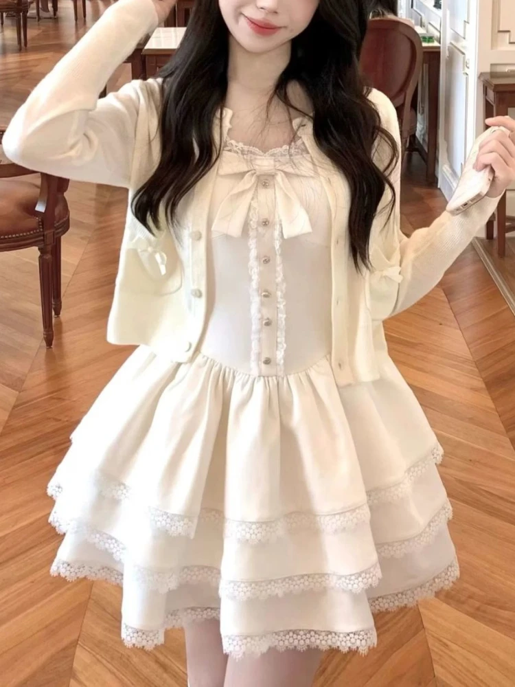 Korean Pure Desire Sweet Two Piece Set Women Short Cardigan + Fluffy Cake Dress New Fashion Harajuku Fairy Tale Party Suits 2025
Korean Pure Desire Sweet Two Piece Set Women Short Cardigan + Fluffy Cake Dress New Fashion Harajuku Fairy Tale Party Suits 2025