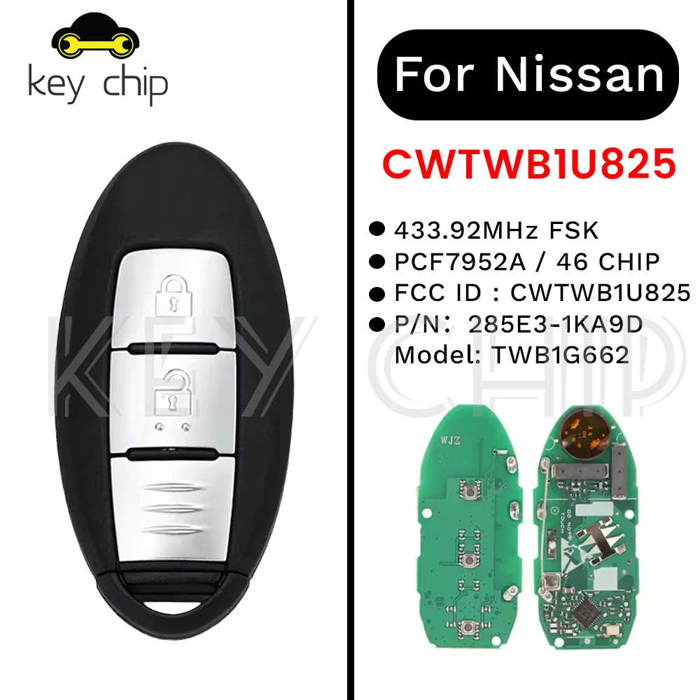 CWTWB1U825 Smart Key For Nissan Micra Juke Renault Alaska 433.92MHz FSK PCF7952A / HITAG 2 / 46 CHIP TWB1G662 285E3-1KA9D
CWTWB1U825 Smart Key For Nissan Micra Juke Renault Alaska 433.92MHz FSK PCF7952A / HITAG 2 / 46 CHIP TWB1G662 285E3-1KA9D