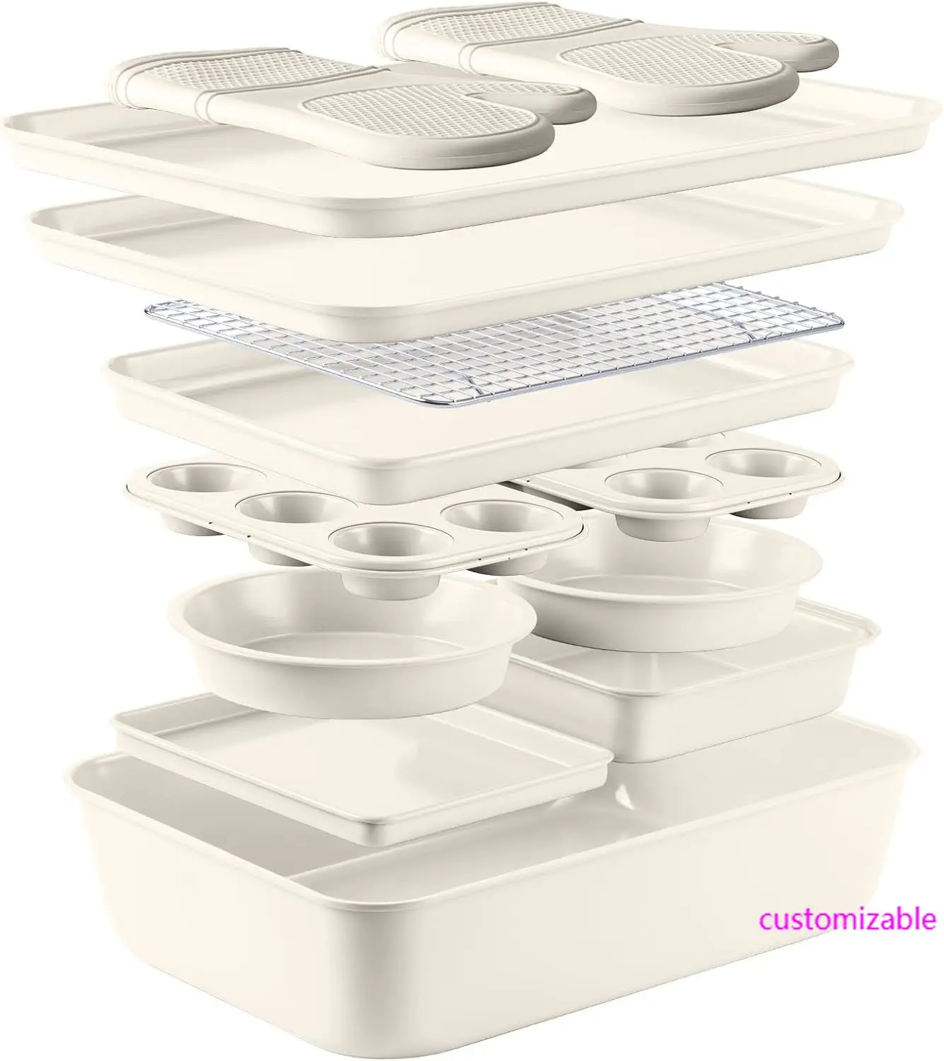 Nonstick Stackable Bakeware Set - Durable, Easy Release Baking Set, Cream, 13 Pcs
Nonstick Stackable Bakeware Set - Durable, Easy Release Baking Set, Cream, 13 Pcs