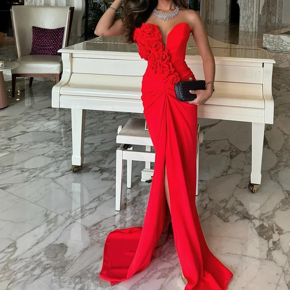 Customized Temperament Flowers Jersey Red Evening Dress Fashion Straight Strapless Sleeveless Floor Length Homecoming
Customized Temperament Flowers Jersey Red Evening Dress Fashion Straight Strapless Sleeveless Floor Length Homecoming