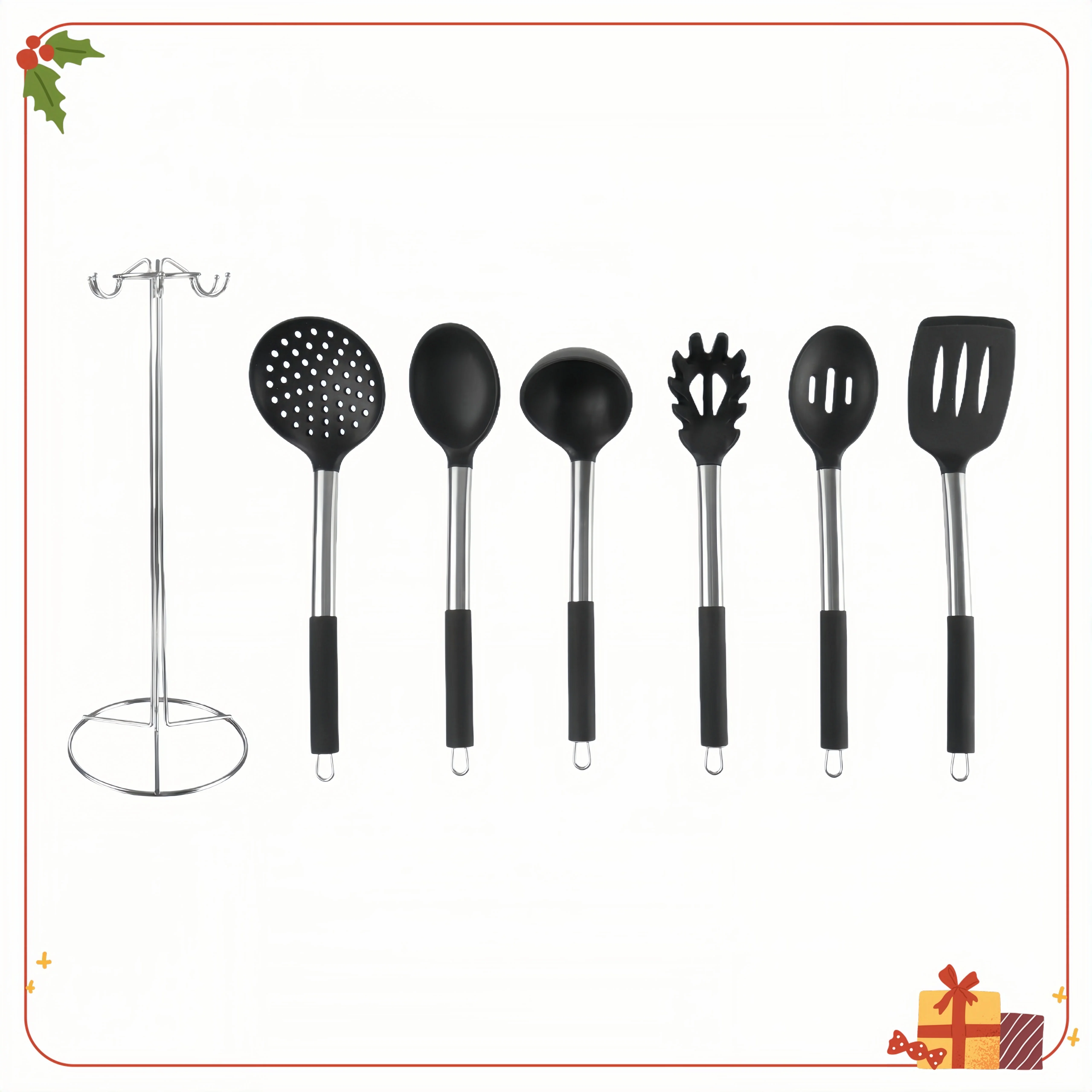 7-Piece Black Kitchen Utensil Set, Stainless Steel with Silicone Head, Non-Scratcher Cooking Tools for Non-Stick Pans
7-Piece Black Kitchen Utensil Set, Stainless Steel with Silicone Head, Non-Scratcher Cooking Tools for Non-Stick Pans
