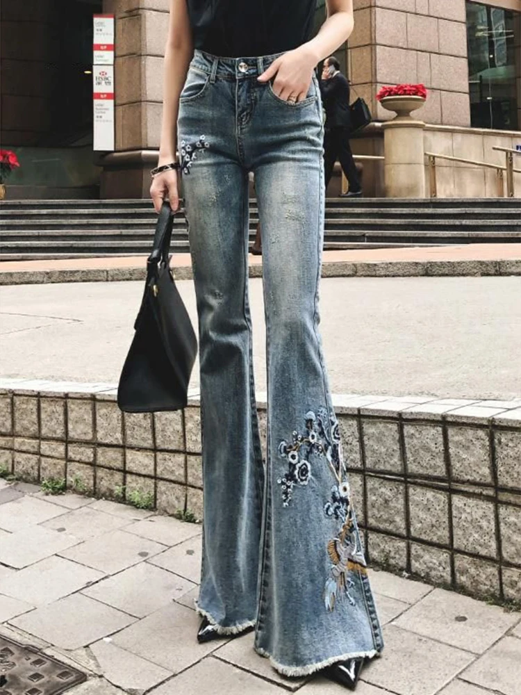 European and American Women Clothing Denim Flared Pants Embroidered Denim Spring Autumn Wide-leg Jeans Women Pants
European and American Women Clothing Denim Flared Pants Embroidered Denim Spring Autumn Wide-leg Jeans Women Pants