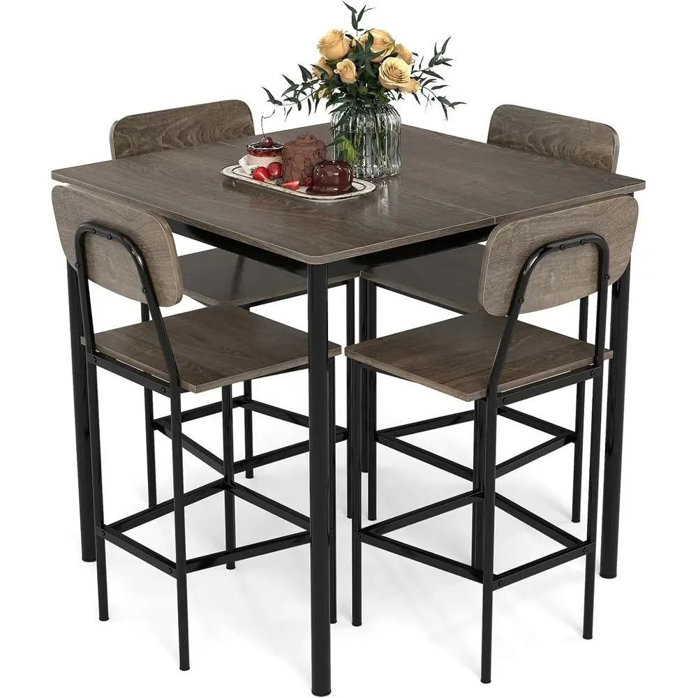Industrial Style Square Kitchen Dinette Table with 4 Bar Stools, Space-Saving Breakfast Nook Furniture for Small Apartment, Home
Industrial Style Square Kitchen Dinette Table with 4 Bar Stools, Space-Saving Breakfast Nook Furniture for Small Apartment, Home