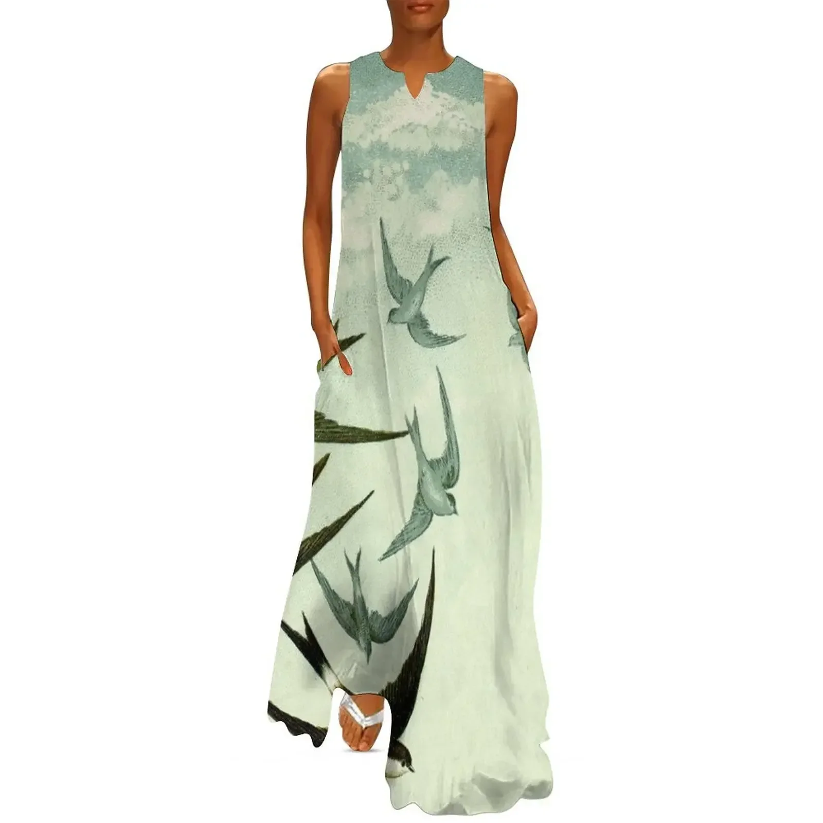 Flying Swallows - Vintage Bird Illustration Long Dress dress for women Women's summer skirt chic and elegant evening dress 
Flying Swallows - Vintage Bird Illustration Long Dress dress for women Women's summer skirt chic and elegant evening dress