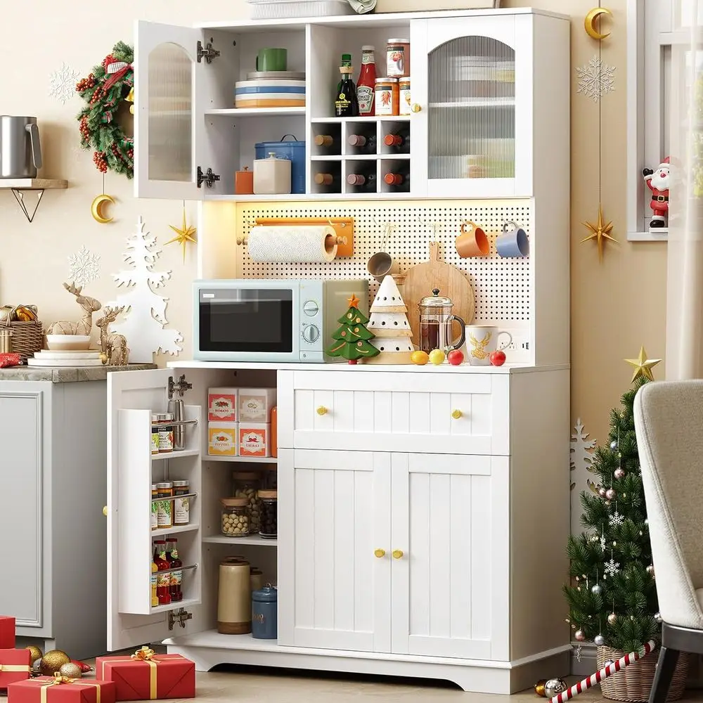 68 Kitchen Pantry Cabinet with Microwave Shelf & Door Racks, Wood Storage with Outlet & LED, DIY Pegboard Hutch with Hooks & Win
68 Kitchen Pantry Cabinet with Microwave Shelf & Door Racks, Wood Storage with Outlet & LED, DIY Pegboard Hutch with Hooks & Win