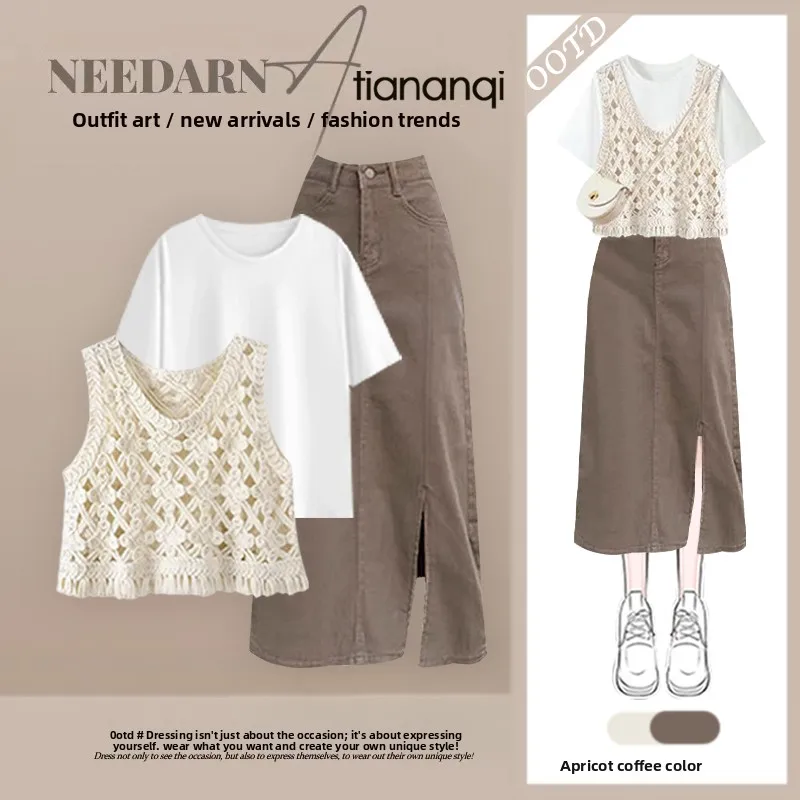 Summer 2026 Tea System Style American Atmosphere Short Sleeve T-Shirt Vest Top Half Skirt Three-Piece Set Women's Fashion Ens...
Summer 2026 Tea System Style American Atmosphere Short Sleeve T-Shirt Vest Top Half Skirt Three-Piece Set Women's Fashion Ens...