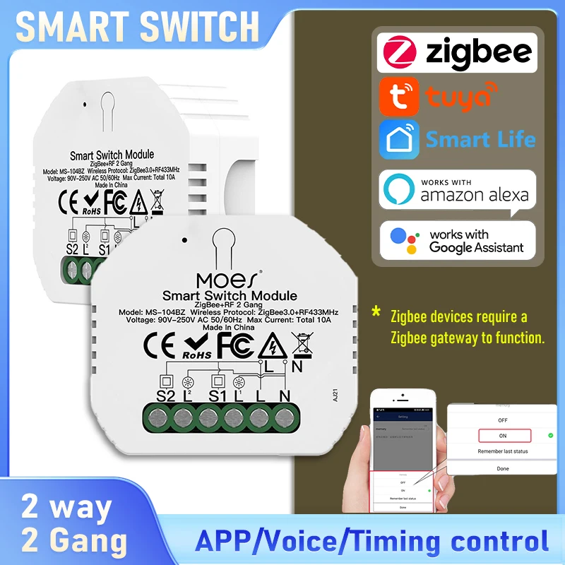 Умный переключатель Tuya Zigbee APP/RF 433 Control, 2-сторонний 2-полосный модуль управления цепью, мини-скрытый голосовой контроль, работает с Alexa/Google
Умный переключатель Tuya Zigbee APP/RF 433 Control, 2-сторонний 2-полосный модуль управления цепью, мини-скрытый голосовой контроль, работает с Alexa/Google