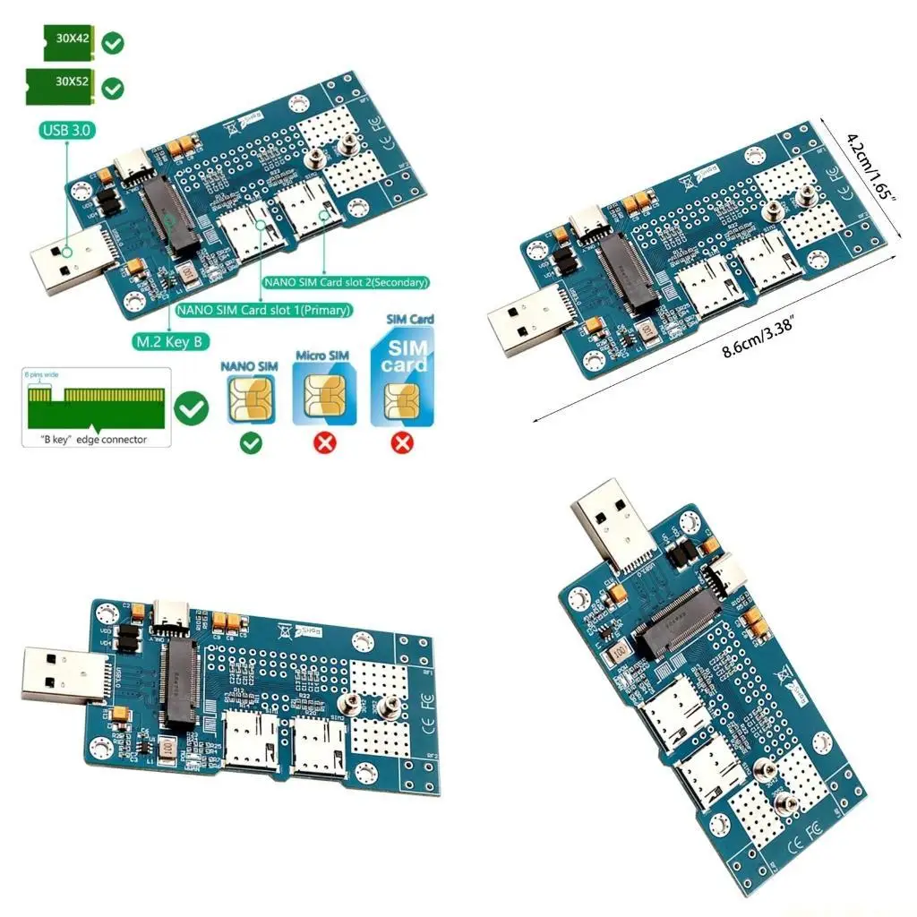NGFF M.2 to USB Adapter with Dual Card Slot for 3G 4G LTE Module Connector Hot-Swapping