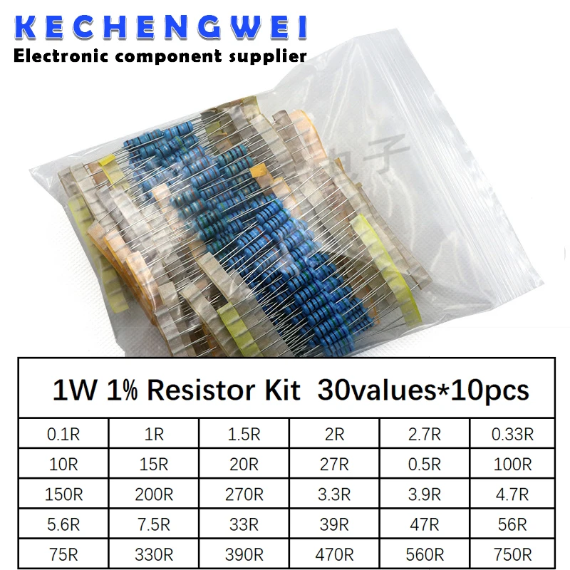 300pcs=30values*10pcs Resistor Assorted Kit 1W 1% Metal Film Resistor 0.1R-750R ohm Set
300pcs=30values*10pcs Resistor Assorted Kit 1W 1% Metal Film Resistor 0.1R-750R ohm Set