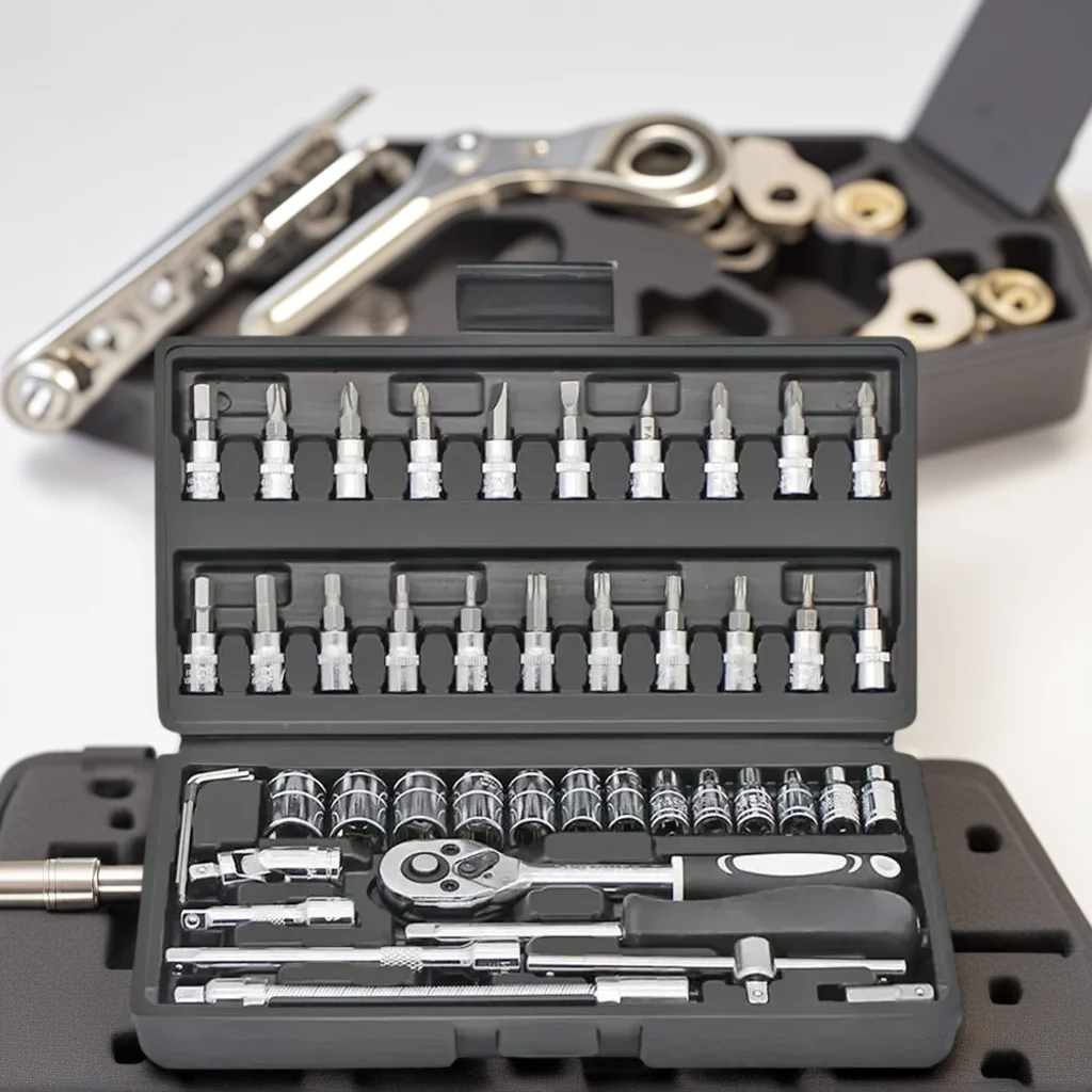 Набор ключей с храповым механизмом для ручных инструментов, 46 шт., универсальный комбинированный ящик для инструментов с набором отверток
Набор ключей с храповым механизмом для ручных инструментов, 46 шт., универсальный комбинированный ящик для инструментов с набором отверток