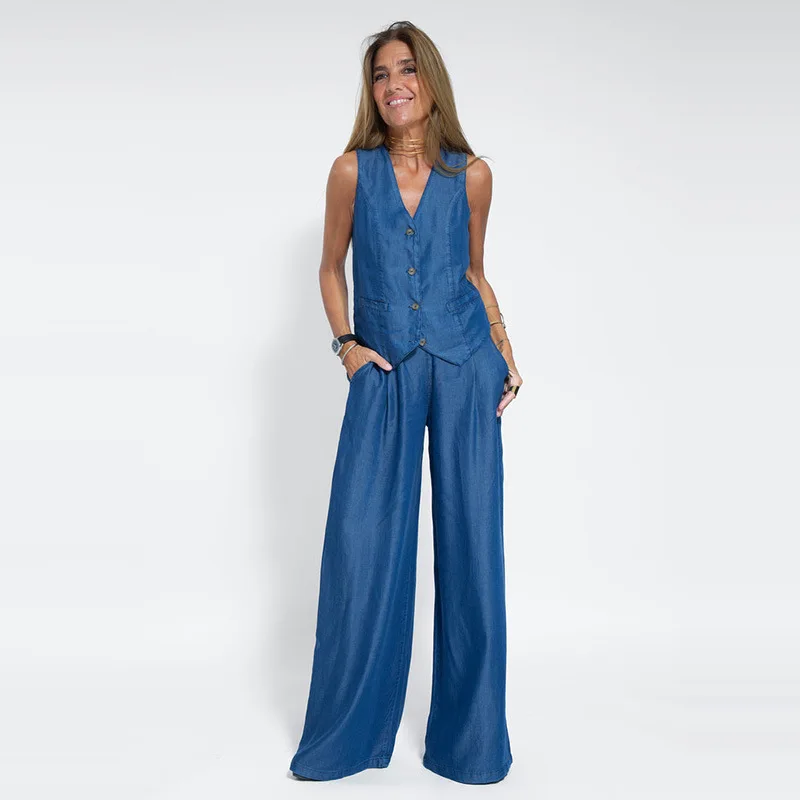 Elegant V-neck Sleeveless Suit 2025 Fashion High Street Women's Clothing Spring And Autumn New Temperament Trousers Solid Color
Elegant V-neck Sleeveless Suit 2025 Fashion High Street Women's Clothing Spring And Autumn New Temperament Trousers Solid Color